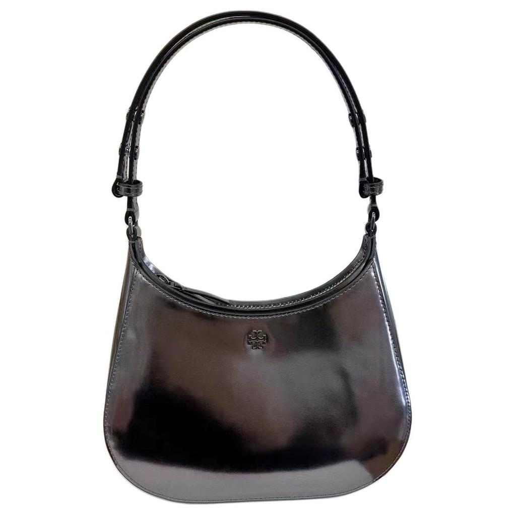 Tory Burch Emerson Logo Zip Closure Leather Tote Shoulder Bag Small Women Bags Silver Gray 153466-021