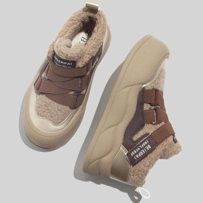 Women's High-top White Fleece Sneakers New Winter Casual Shoes Warm Cotton-padded Shoes Round Toe Snow Boots