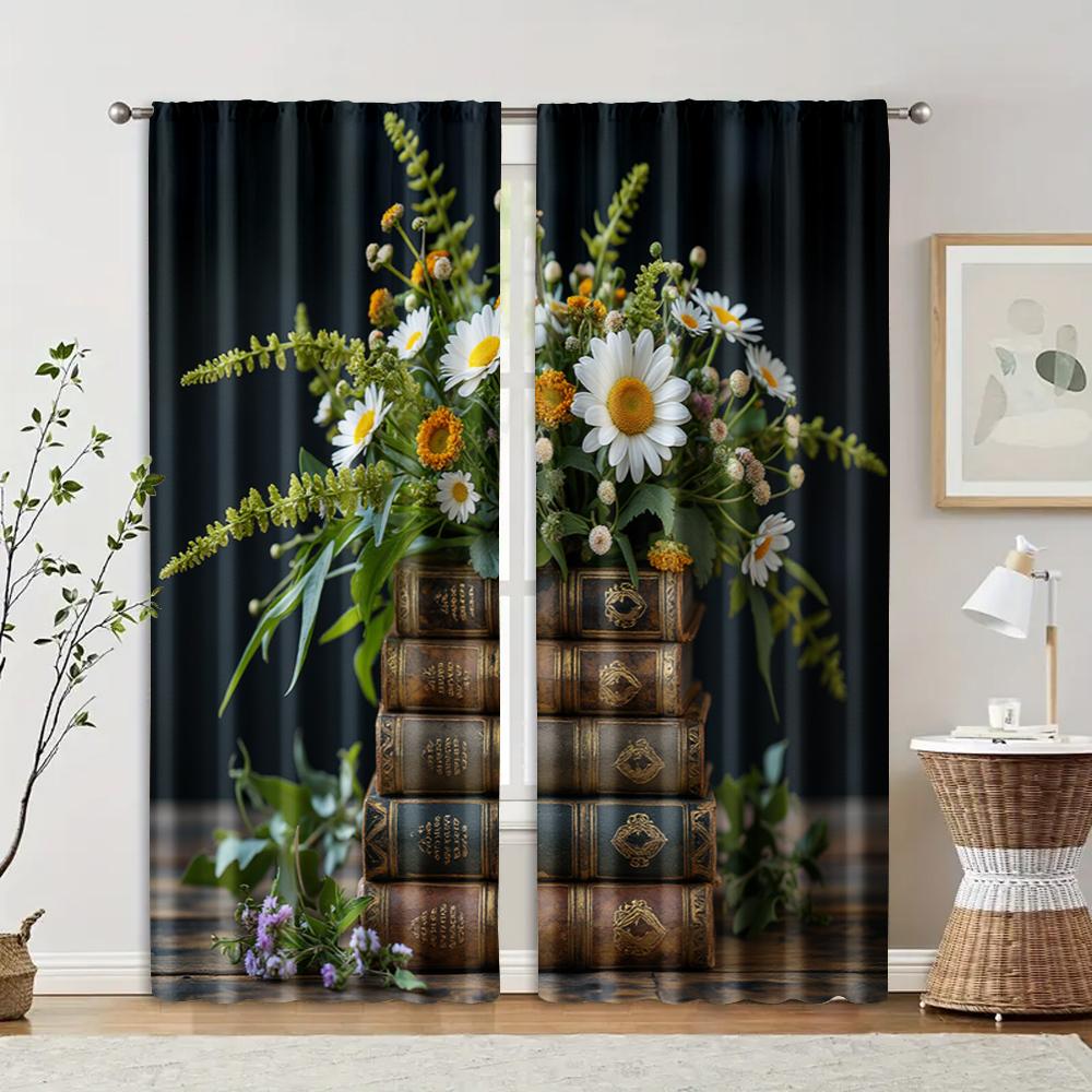 

2 pcs, filtering curtains (excluding rods, non-movable, without batteries) Vintage Dark Academia & Gothic Victorian Style for 29x65in(75x166cm)