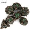 7 Pcs Copper Green Lotus Flower  Metal Dice Solid Metal Polyhedral Dice Set Suitable for Role-Playing RPG  Board Game Card Game