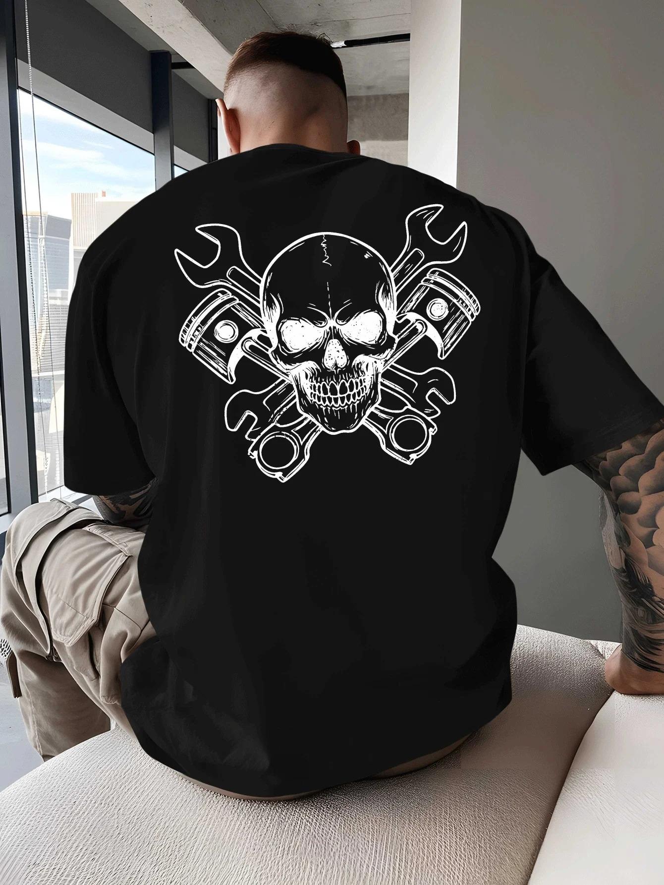 

Skull Crossed Wrenches Biker Culture Mens T Shirt Fitness Sports Cotton Tee Casual Oversized Summer Spring Loose Top Streetwear M