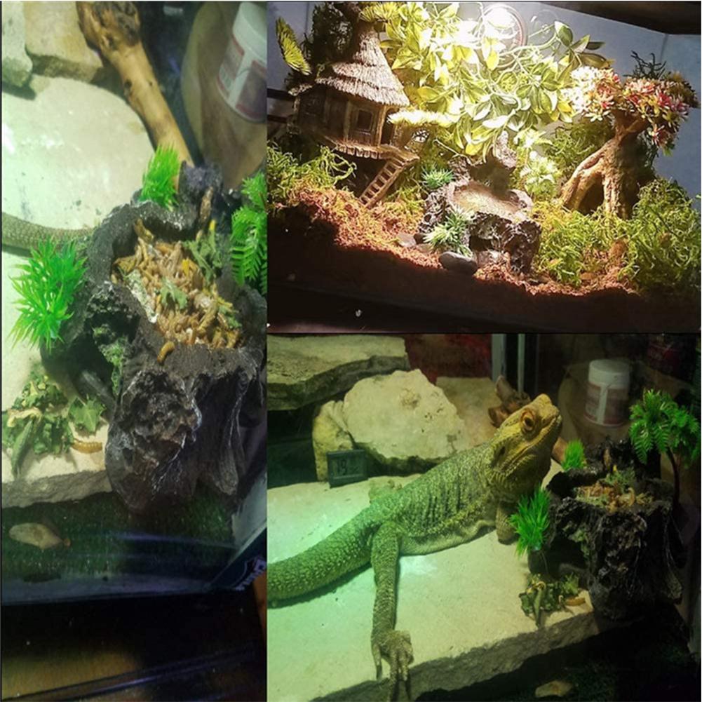 Reptile Food Feeding Bowl Water Dish Artificial Tree Trunk Moss Decor For Turtle Lizard Gecko Snake