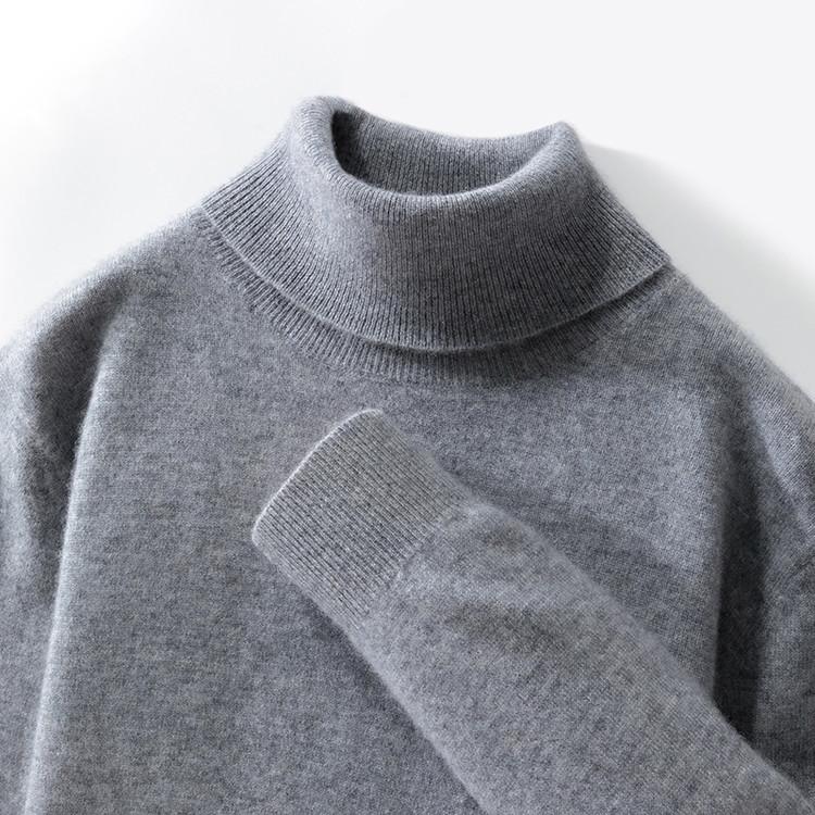 Pánský svetr ze 100% vlny Podzimní a zimní teplý pletený vlněný svetr proti žmolkování Jednobarevný všestranný rolák pro muže