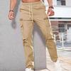 Homens Cargo Calças Cordão Elástico Na Cintura Solta Zíper Decoração Multi Bolsos Cor Sólida Soft Respirável Cintura Média Calças Compridas Masculinas