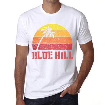 Herren Vintage T-Shirt Grafik T-Shirt Blue Hill Sunset Weiß