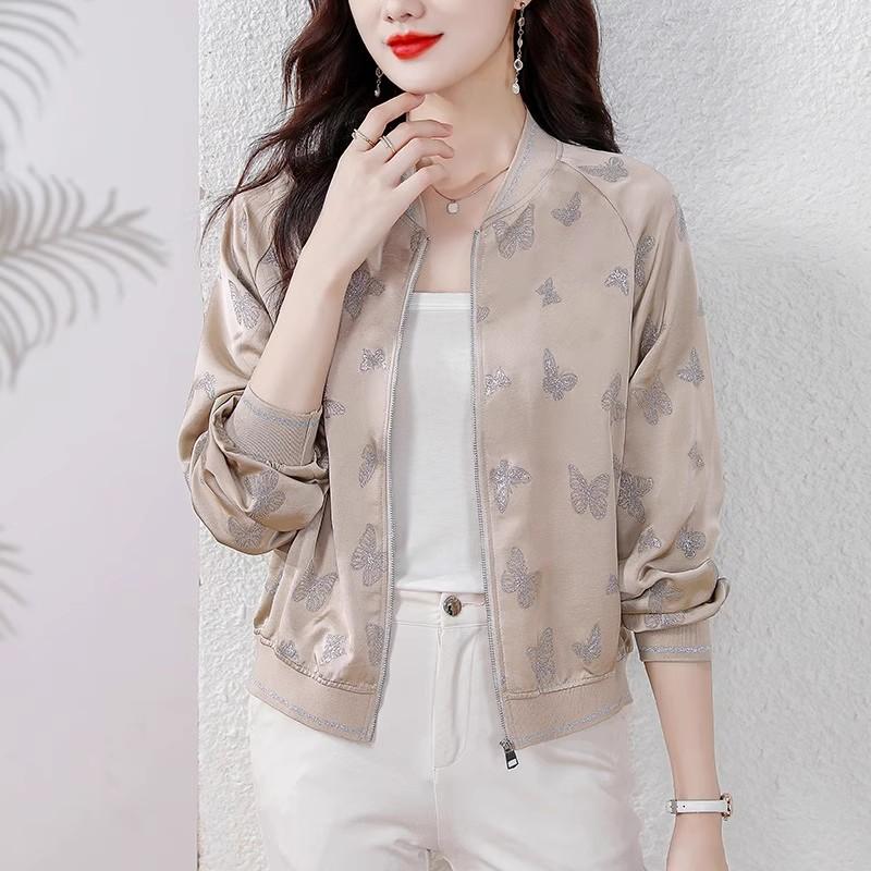 Winter Zipper Short Jacket Women's Long-sleeved Printed Top Mother Jacket Cardigan Baseball Uniform