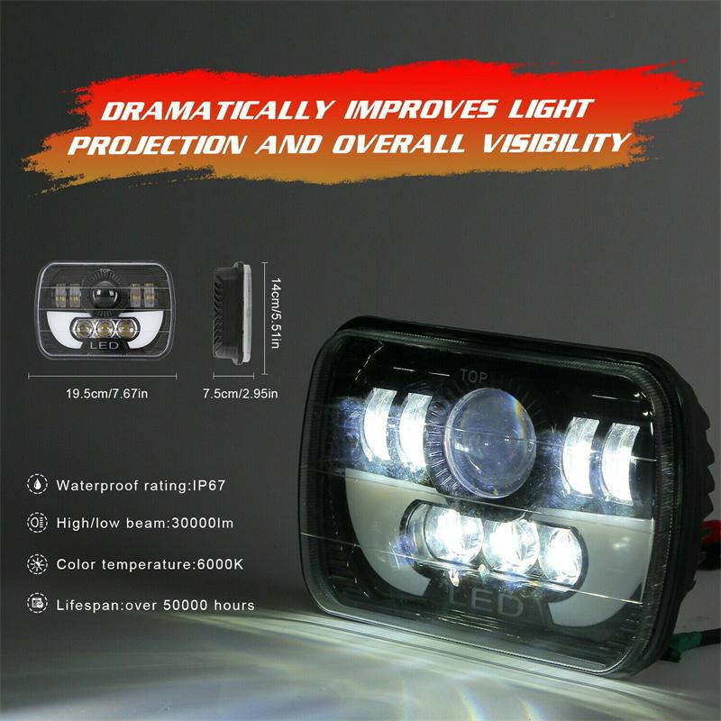 7X6 5X7 Inch Square Led Low/Long Beam Spotlight, Headlight, Drl, Turn Signal, Waterproof For Jeep Cherokee Xj, Car Accessories