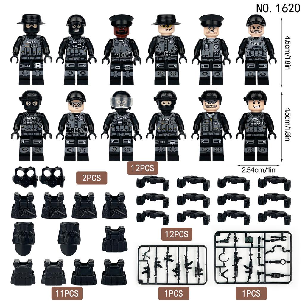 132 Bags 1620 City Black Doll Weapon Military Police Figurine Children Building Block Soldier Toy