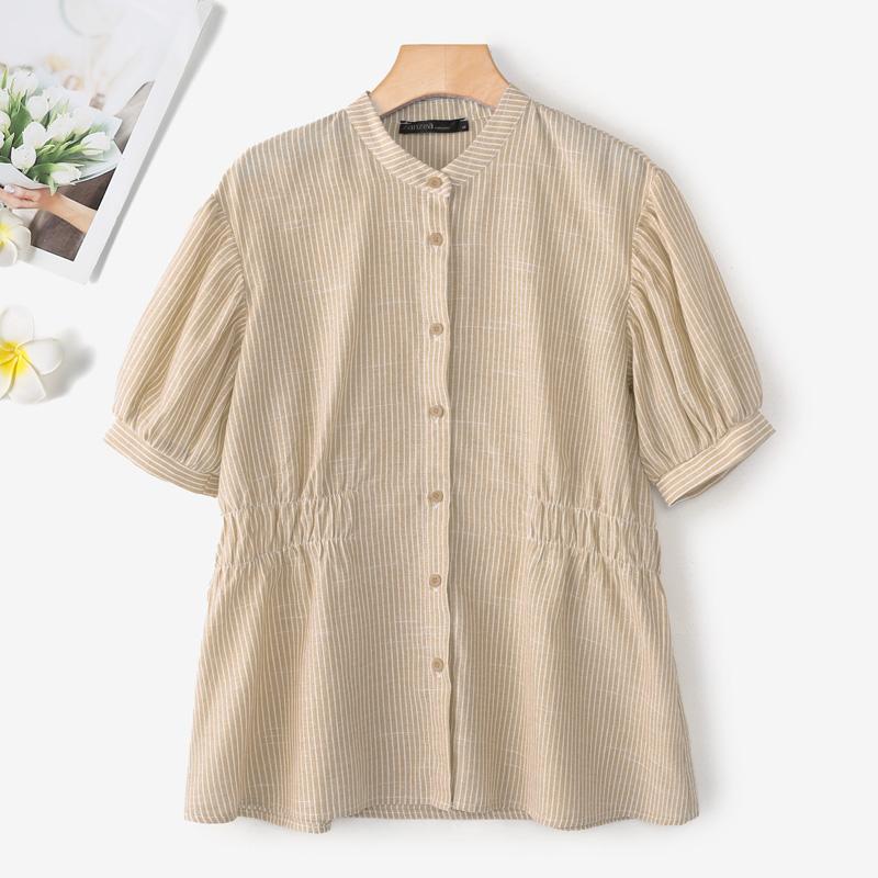 ZANZEA Women Casual Round Neck Loose Short Sleeve Stripe Blouse