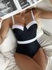Sexy Push Up One Piece Swimsuit Colorblock Swimwear Women  Underwire Bodysuit Female Bathing Suit New Swimming Suit