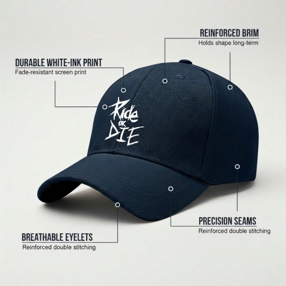 [Light Beige Baseball Cap] Ride Or Die Letter Print Polyester Adjustable Breathable Casual Streetwear Outdoor Sports Dad Hat For Men Women