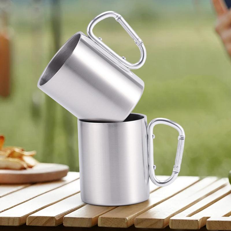 220/300Ml Camping Travel Stainless Steel Cup Carabiner Hook Handle Picnic Water Mug Outdoor Travel Hike Cup