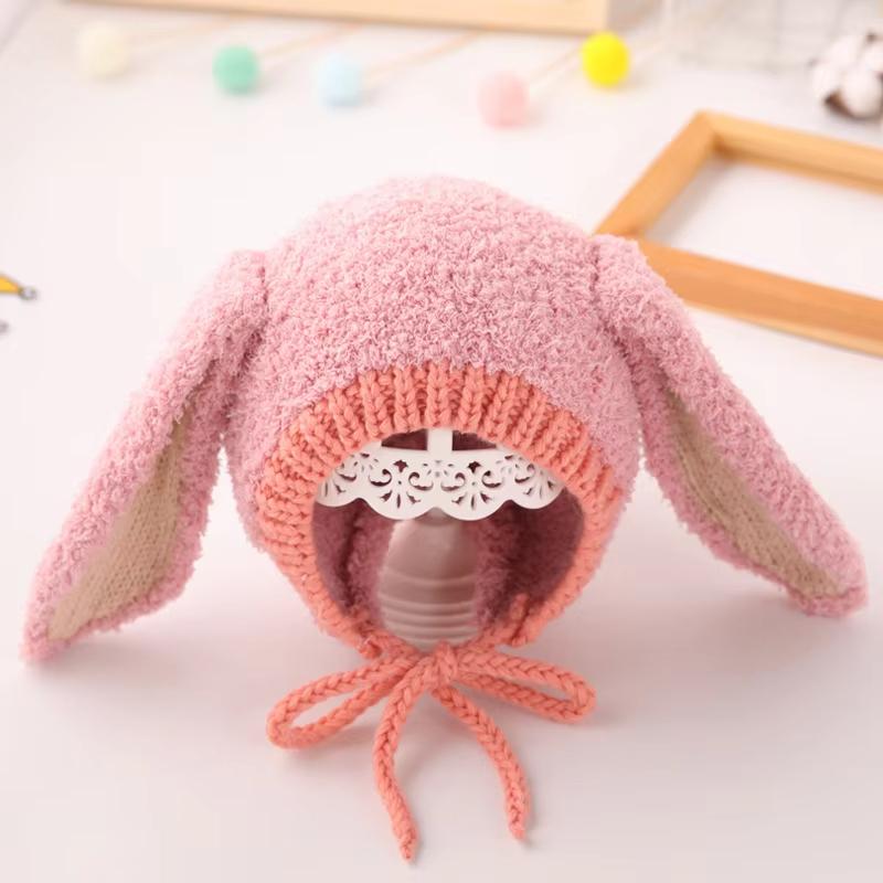 

Милая зимняя детская шапка с ушками кролика и медведя, теплая плюшевая шапка-бини для новорожденных мальчиков и девочек, однотонная шапка-боннет с ушками для малышей и детей