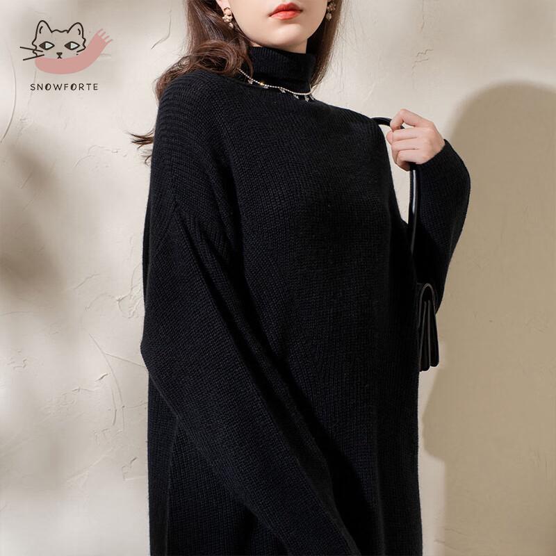 Snuofude Women's High-Neck Wool Blend Knitted Midi Dress