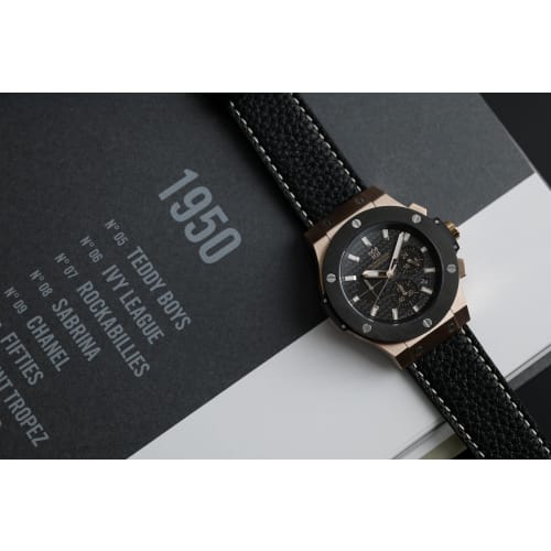 HYAKUICHI 101 No.8L Hyakuichi Chronograph Watch in Pink Gold with Carbon Fiber and Black Leather Strap