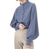 2025 Retro Hong Kong Style Stand-Up Collar Single-Breasted Lantern Sleeve Shirt