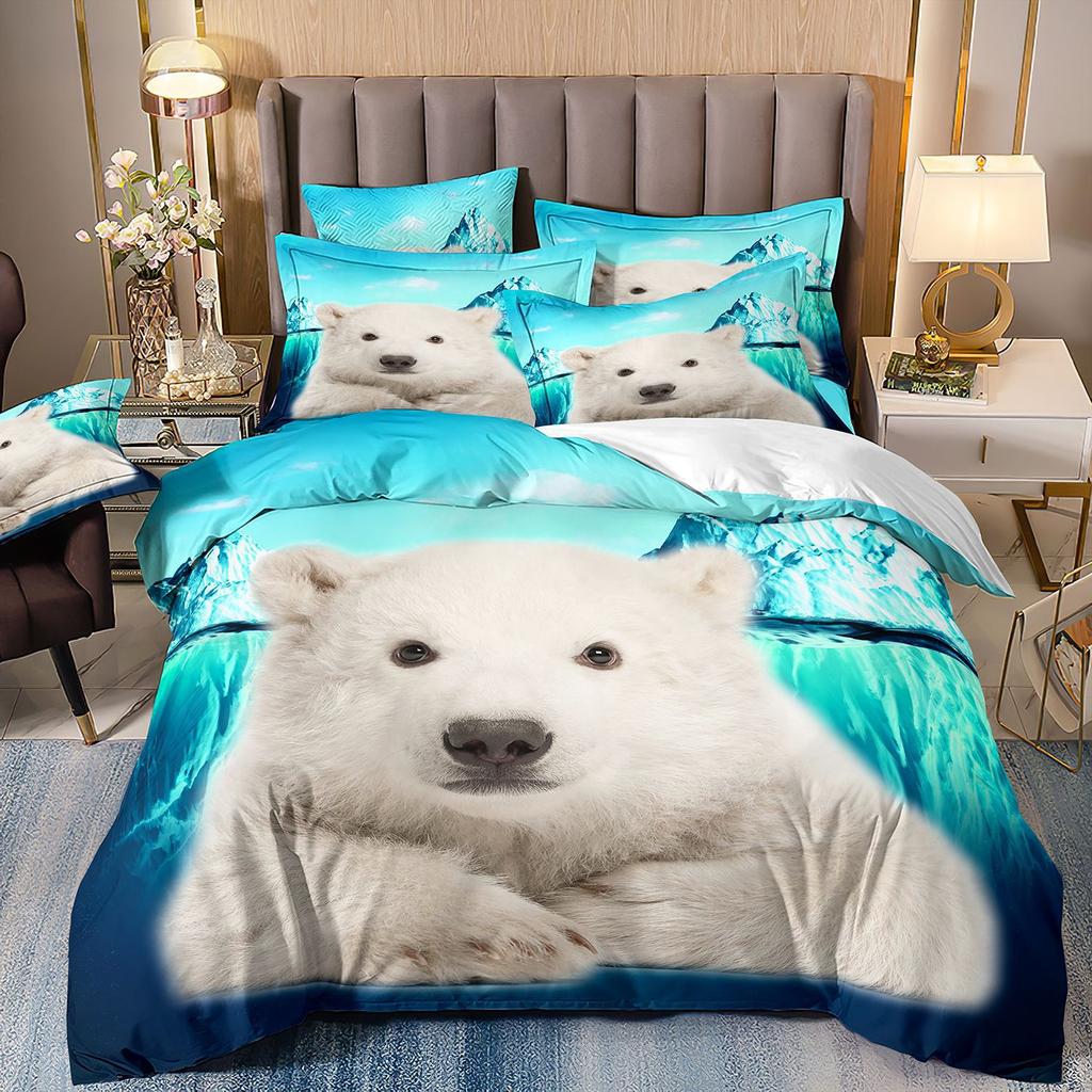 Cartoon Animation Bedding 3D Digital Printing Animal Plaid Unicorn Quilt Cover Three-Piece Set