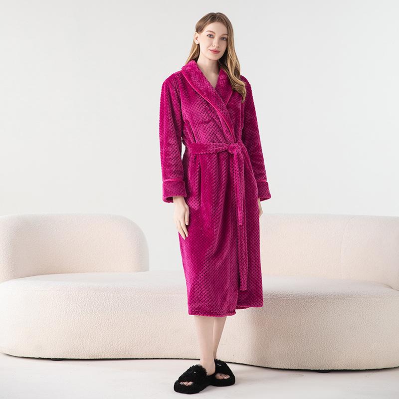 Autumn and Winter Bathrobe Padded and Thickened Couples Robe Lengthened Pajamas Women Bebe Velvet Comfortable Homewear
