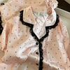Korean Version of Lace Girl Pajamas Spring and Autumn Cardigan Lapel Double Long Two-piece Set Polka Dot Fashion Loungewear