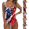 Womens Swimsuit Tummy Control Athletic Bathing Suit Push Up Scoop Neck Printed Swimwear Leotard