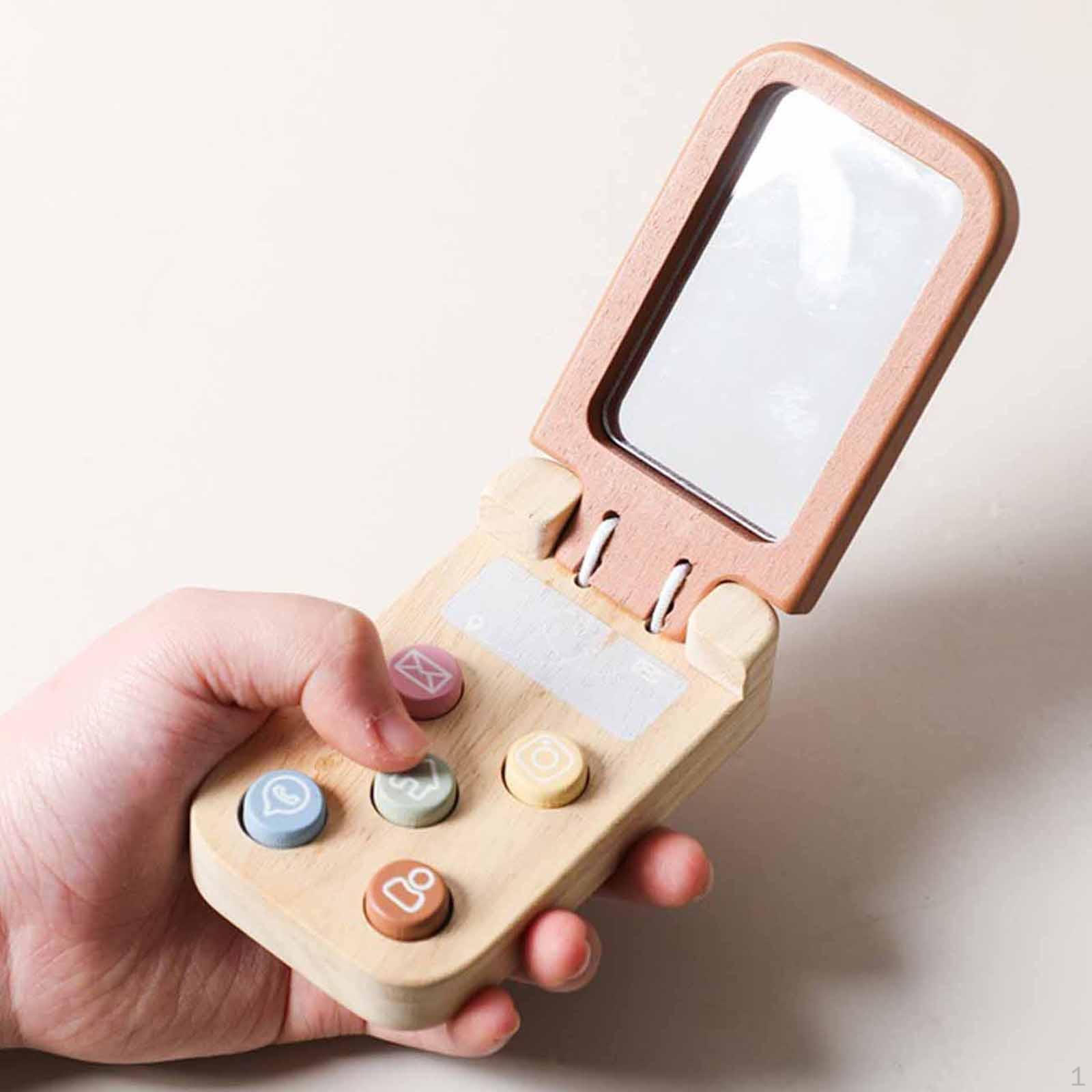 

Wooden Cell Phone Toy,Flip Pretend ,Sensory,Educational Functional Buttons for Party Boys Girls Kids