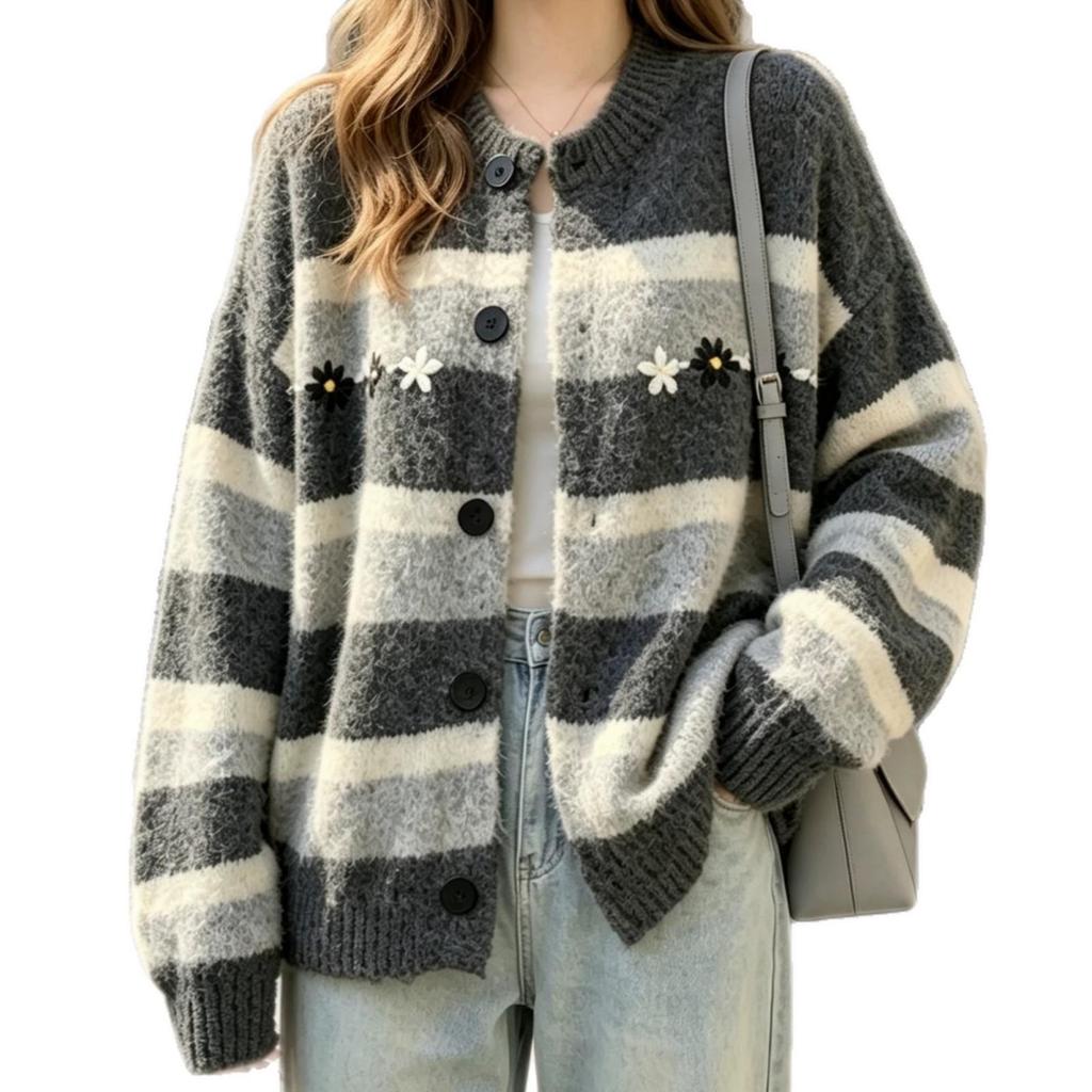 2026 New Women's Striped Sweater: Loose Knit Jacket for Spring, Autumn, and Winter