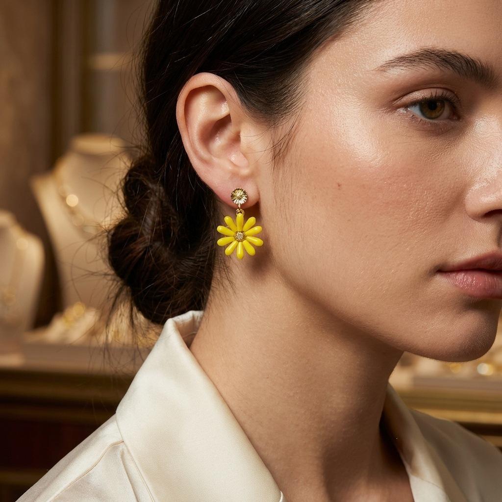 Silver Needle Rhinestone Tassel Flower Earrings - European  American Trend, Light Luxury, Niche Design Studs