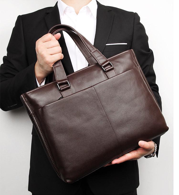 Herren-Aktentasche aus echtem Leder: Strapazierfähige, wasserdichte Laptoptasche aus Rindsleder für Anwälte und Pendler