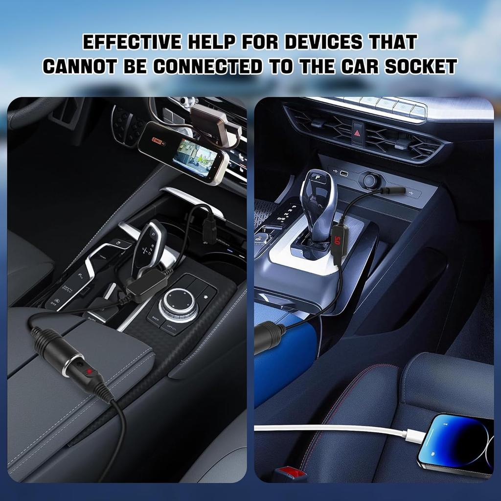 USB C to Cigarette Lighter Adapter, USB C Male to 12V Car Cigarette Lighter Socket Female Converter Cable, 12V 18W Power Cable for Dash Cam, GPS, Car