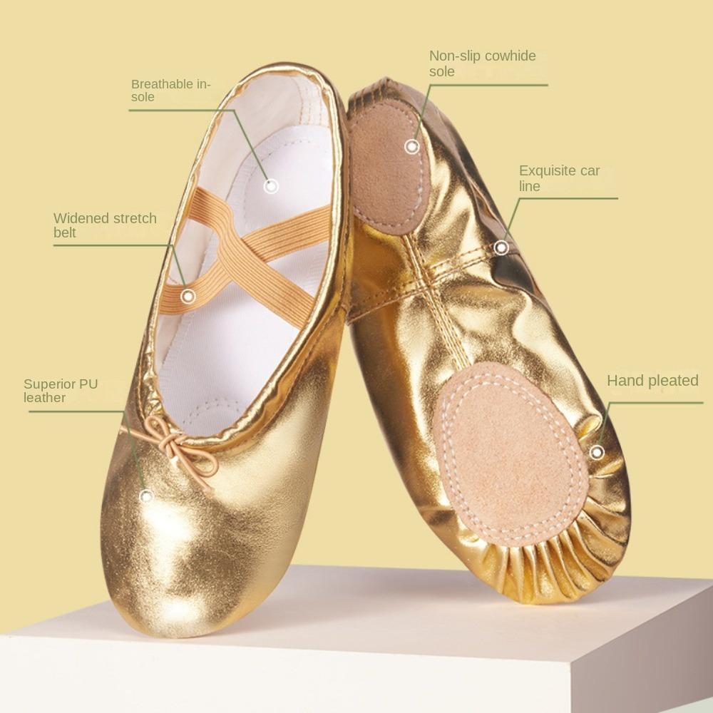 1 Pair of Gold Silver Girls' Ballet Shoes Satin Princess Shoes Indoor Cat Claw Shoes  Pilate