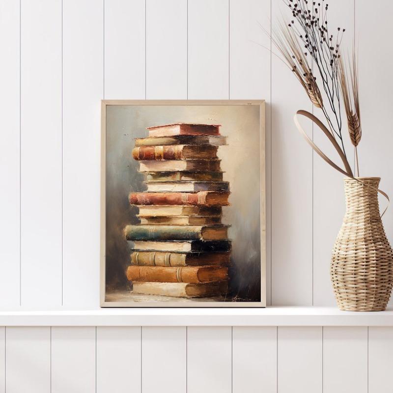 Vintage Elegant Lady Reading Stack of Books Motivational Quotes Poster Canvas Painting Wall Art Picture Room Home Decor