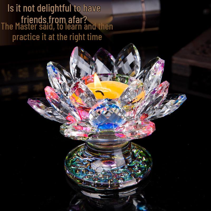 Kristall-Lotus-Glas-Kerzenhalter - Mehrfarbiges Ornament, Ewige Butterlampe für Heimdekoration