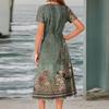 Women's Summer Casual Fashion Print Pocket Short Sleeve V-Neck Swing Dress