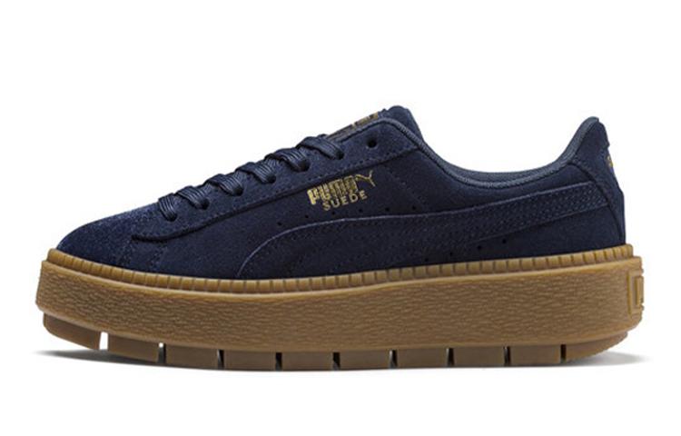 PUMA Платформа Trace Велюровые Платформа Низкие Детские Скейтбордические Кроссовки Темно-Синие Подростки 366696-03 37
