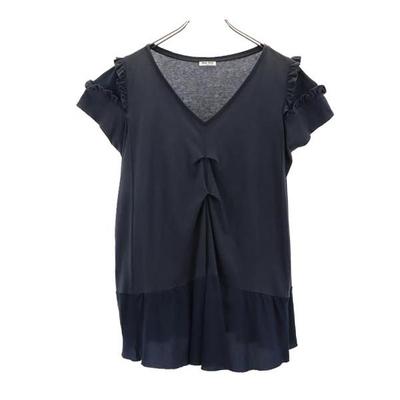 Made In Italy Short Sleeve Frill Tunic S Navy System Cut Women Used