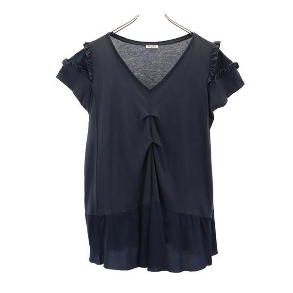 MIUMIU made in Italy Short sleeve Frill Tunic S Navy system Cut Women Used