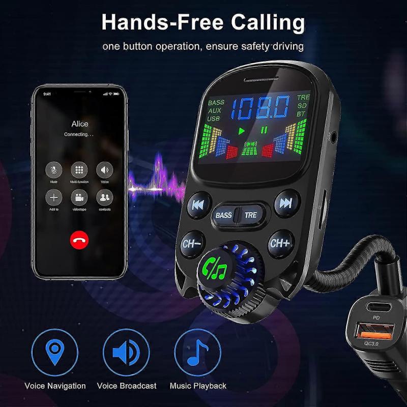 Bluetooth 5.3 Fm Transmitter, Qc3.0 Pd30w Car Charger Hands Free Car Kit