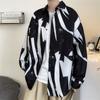 Autumn Retro Buckle New Chinese Style Stand Collar Shirt Men's Niche Graffiti Printing Design Sense Ruan Handsome Top