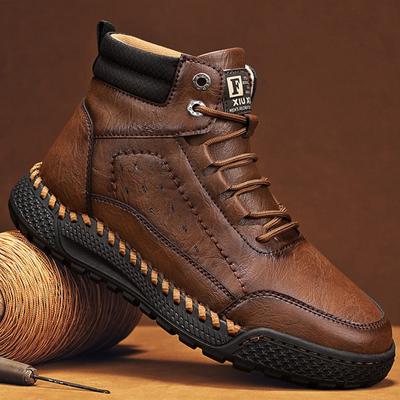 Herbst/Winter Herren Retro Schuhe Rindspaltleder Herrenstiefel Bequeme Motorradstiefel Winterstiefel Herren Echtleder Mokassins