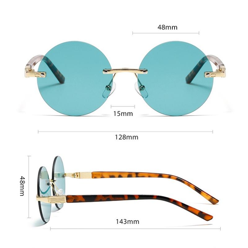 Fashionable and Versatile Round Tortoiseshell Rimless Sunglasses Retro Men's and Women's Travel Beach UV Resistant Glasses