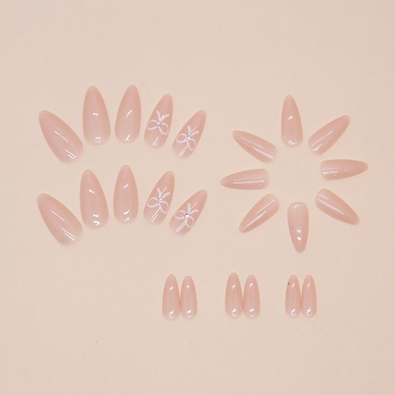 Süßes Schleife tragendes Nagel Abnehmbares Nagelkunststück Klein Frisch Nagelstück Mandel Falschnagel Mittel Lang Nagelstück