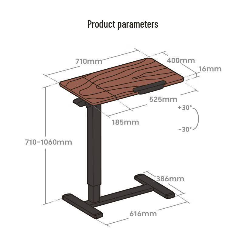 Brateck K141 Pneumatic Height-Adjustable Mobile Bedside Desk
