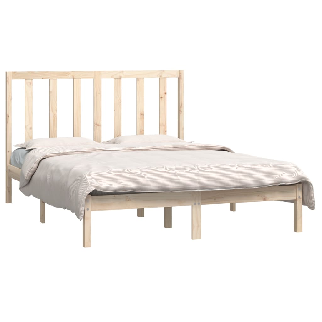 Solid Wood Bed Frame without Mattress 135 x 190 cm Pine Wood