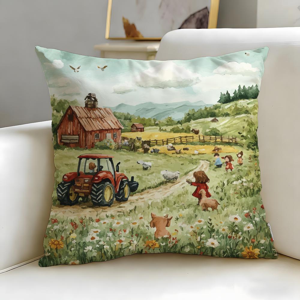 Classic Art Theme Farm Painting Cushion Cover Soft EasyWash Pillow Case Versatile for Couch Bed Travel and Office