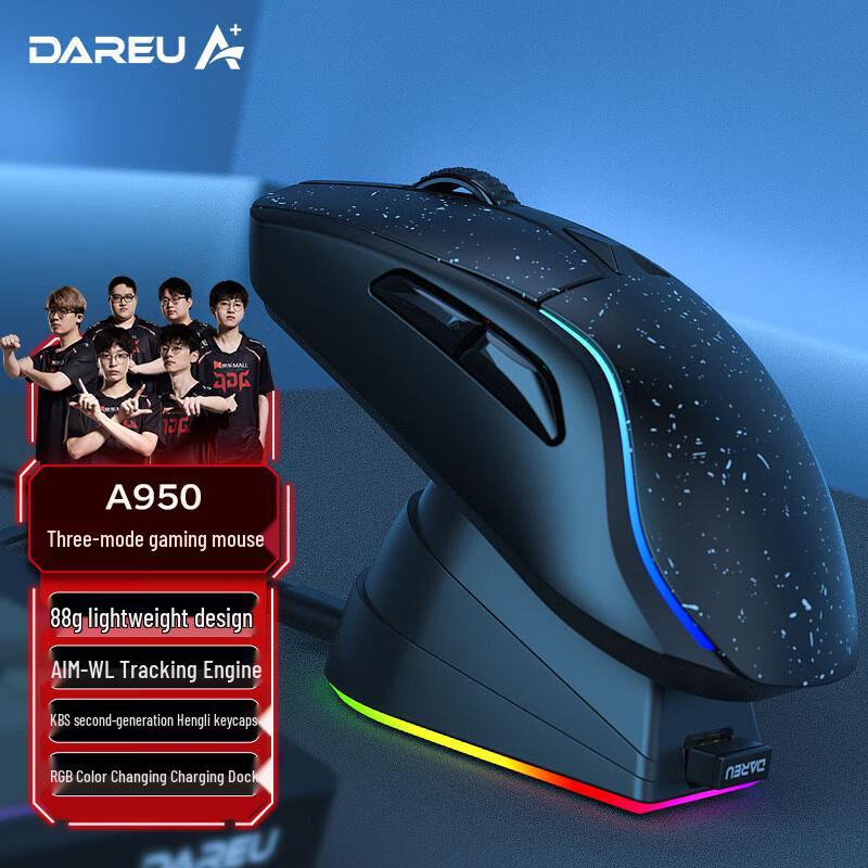Dareu A950 Drei-Modus Leichte Gaming-Maus mit RGB und Ladestation