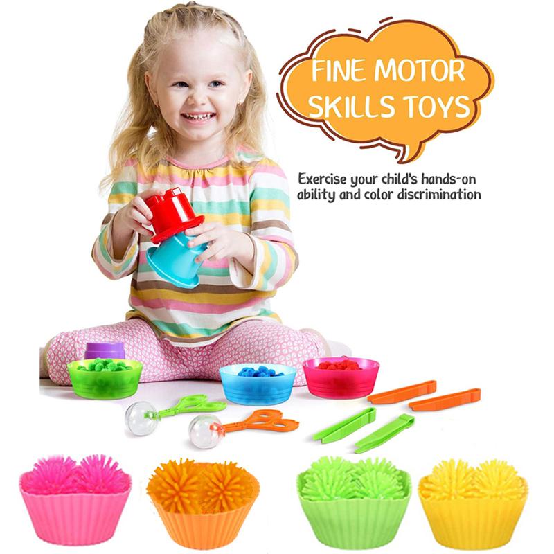 Montessori Early Education Children's Fine Movement Toys Rainbow TPR Soft Ball Color Sorting Math Counting Toddlers Board Game