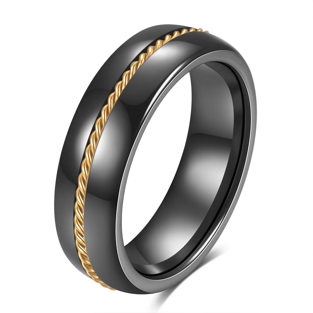 New Personalized and Simple 6MM Wide Stainless Steel Chain Black and White Ceramic Ring for Couples