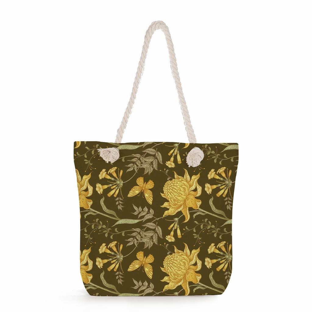 Flowers Print Thick Rope Single-shoulder Beach Bag 7220
