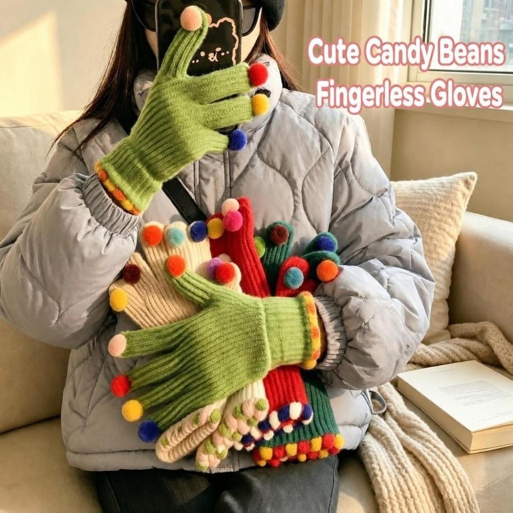 Cycling Winter Cold Proof Knitted Gloves Candy Color Touchscreen Full Finger Gloves Women