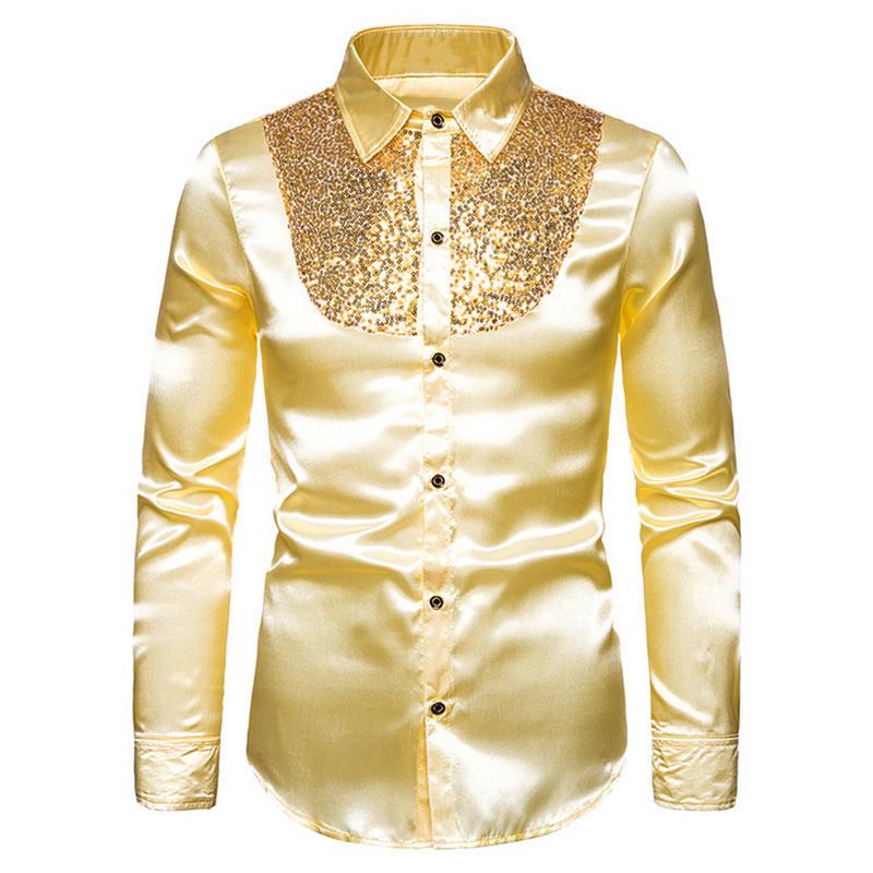 Men Nightclub Button Down Short Sleeves Shirts Fashion Slim Disco Dance Tops